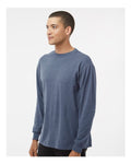 M&O 4820 Unisex Gold Soft Touch Long Sleeve T-Shirt - Heather Navy - model side