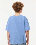 M&O 4850 Youth Gold Soft Touch T-Shirt - Light Blue Heather - model back