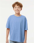 M&O 4850 Youth Gold Soft Touch T-Shirt - Light Blue Heather - model front