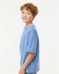 M&O 4850 Youth Gold Soft Touch T-Shirt - Light Blue Heather - model side