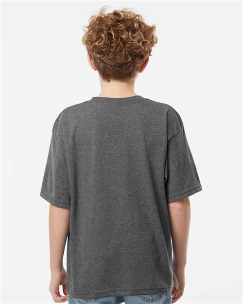 M&O 4850 Youth Gold Soft Touch T-Shirt - Dark Heather - model back