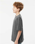 M&O 4850 Youth Gold Soft Touch T-Shirt - Dark Heather - model side