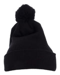 Yupoong 1501P Pom-Pom Cuffed Knit Beanie - Black - front