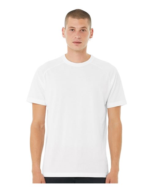 BELLA + CANVAS 3201 Men's Heather CVC Raglan Tee - Solid White Blend - model front