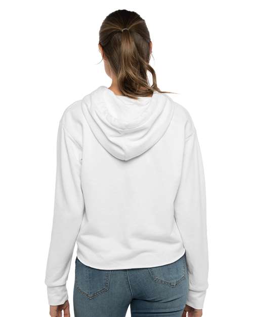 Next Level 9384 Women's Laguna Sueded Raw Edge Crop Hoodie Sweatshirt - White - model back