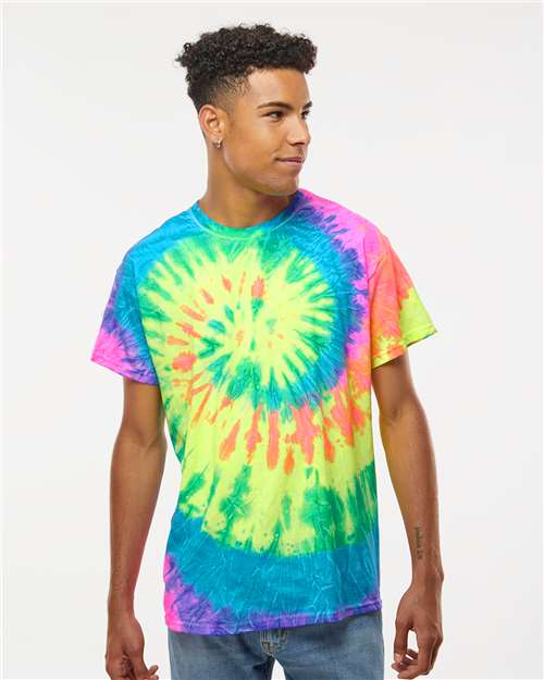 Colortone 1000 Unisex Multi-Color Tie-Dyed T-Shirt - Neon Rainbow - model front
