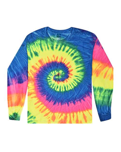Colortone 2000 Unisex Tie-Dyed Long Sleeve T-Shirt - Neon Rainbow - front