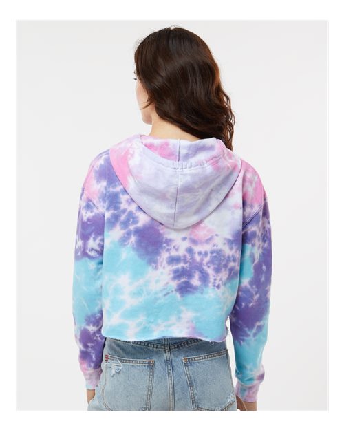 Colortone 8333 Women's Tie-Dyed Crop Hooded Sweatshirt - Cotton Candy - model back