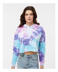 Colortone 8333 Women's Tie-Dyed Crop Hooded Sweatshirt - Cotton Candy - model front