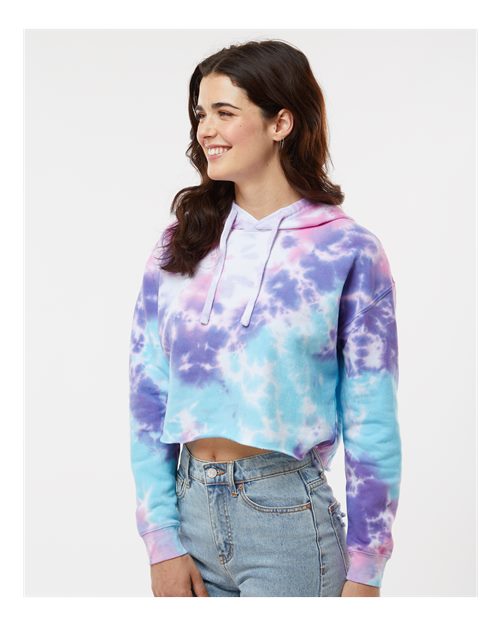 Colortone 8333 Women's Tie-Dyed Crop Hooded Sweatshirt - Cotton Candy - model side