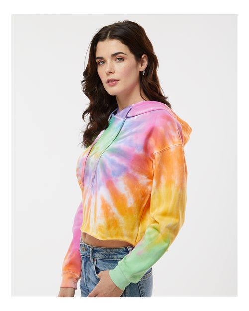 Colortone 8333 Women's Tie-Dyed Crop Hooded Sweatshirt - Eternity - model side