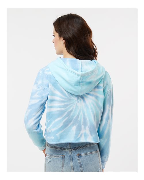 Colortone 8333 Women's Tie-Dyed Crop Hooded Sweatshirt - Lagoon - model back
