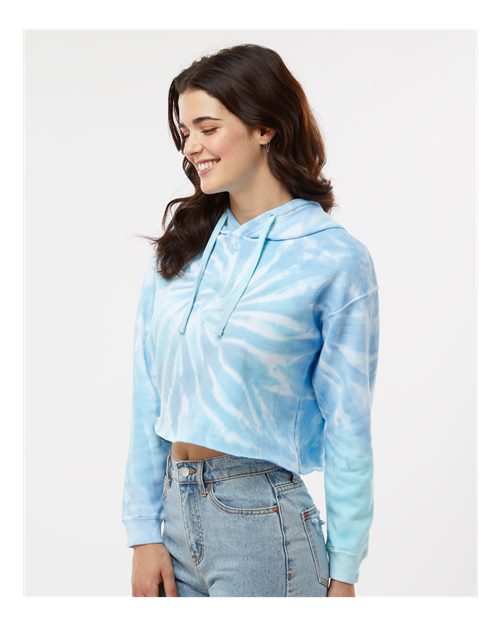 Colortone 8333 Women's Tie-Dyed Crop Hooded Sweatshirt - Lagoon - model side