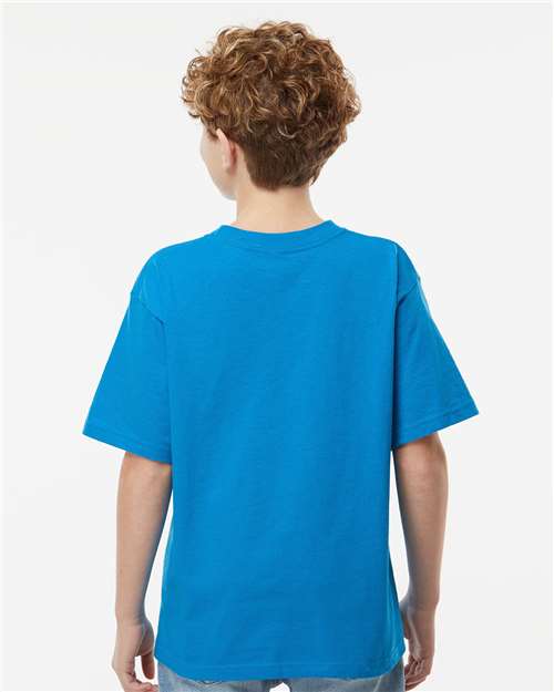 M&O 4850 Youth Gold Soft Touch T-Shirt - Turquoise - model back