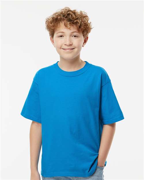 M&O 4850 Youth Gold Soft Touch T-Shirt - Turquoise - model front