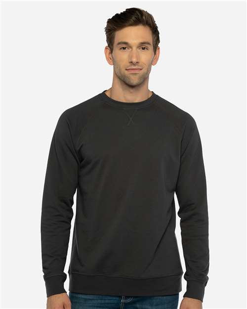 Next Level 9000 Unisex Laguna Raglan Crewneck Sweatshirt - Graphite Black - model front