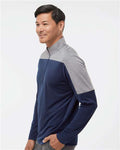 Adidas A552 Men's Ultimate365 Lightweight Colorblocked Quarter-Zip Pullover - Collegiate Navy/ Grey Three Melange - model side