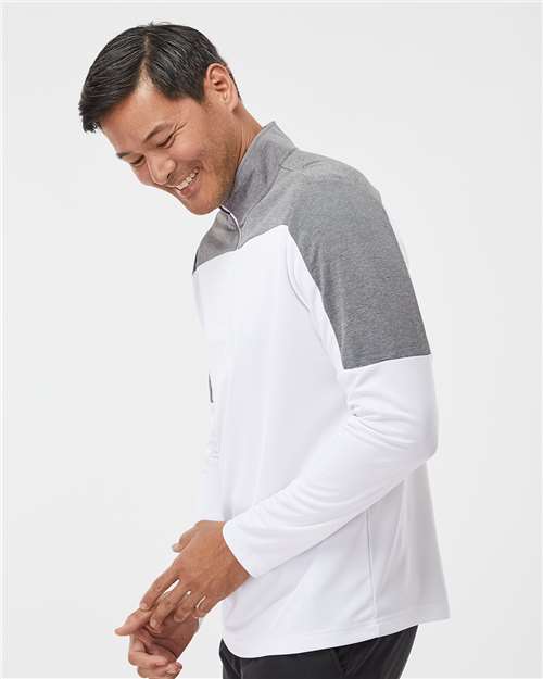 Adidas A552 Men's Ultimate365 Lightweight Colorblocked Quarter-Zip Pullover - White/ Grey Three Melange - model side