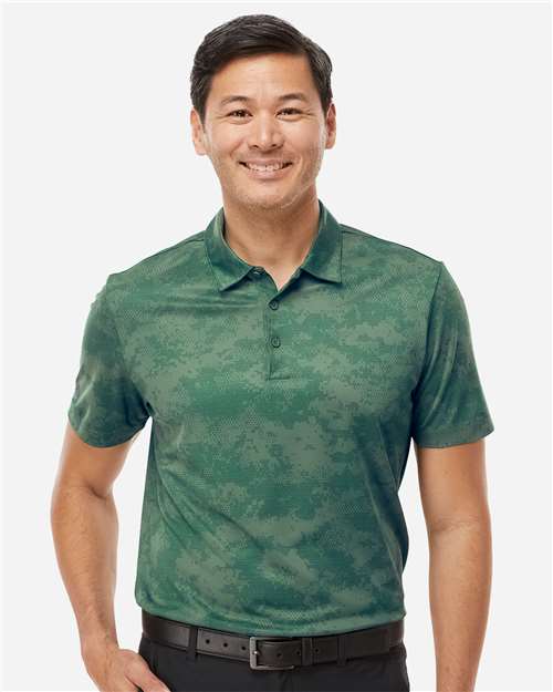 Adidas A550 Men's All Over Camo Print Polo - Green Oxide - model front
