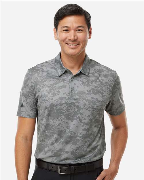 Adidas A550 Men's All Over Camo Print Polo - Grey Three - model front
