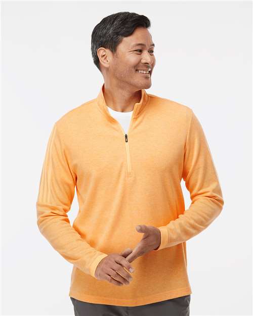Adidas A554 Men's 3-Stripes Quarter-Zip Sweater Pullover - Acid Orange Melange - model front