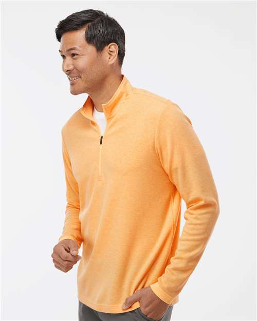 Adidas A554 Men's 3-Stripes Quarter-Zip Sweater Pullover - Acid Orange Melange - model side