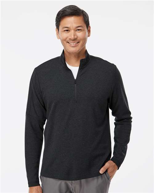 Adidas A554 Men's 3-Stripes Quarter-Zip Sweater Pullover - Black Melange - model front