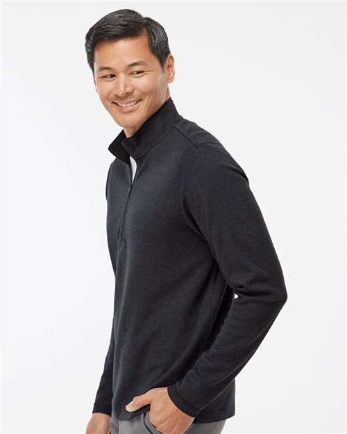 Adidas A554 Men's 3-Stripes Quarter-Zip Sweater Pullover - Black Melange - model side