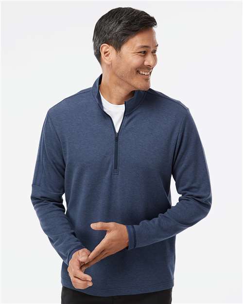 Adidas A554 Men's 3-Stripes Quarter-Zip Sweater Pullover - Collegiate Navy Melange - model front