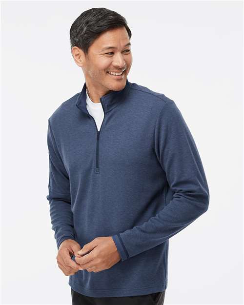 Adidas A554 Men's 3-Stripes Quarter-Zip Sweater Pullover - Collegiate Navy Melange - model side