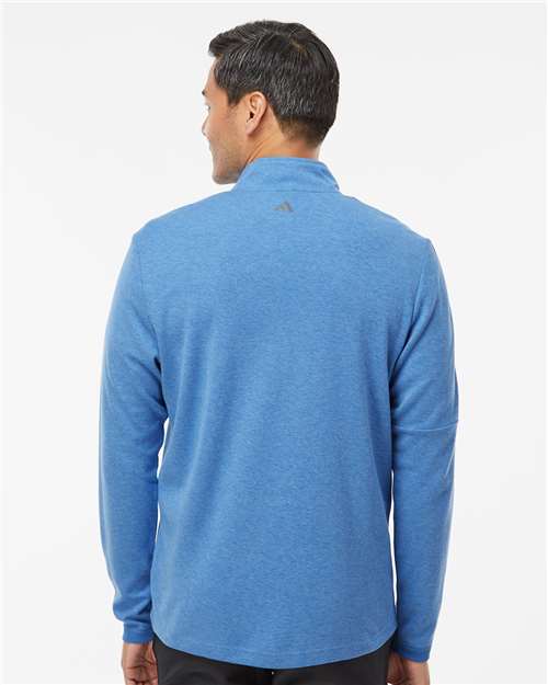 Adidas A554 Men's 3-Stripes Quarter-Zip Sweater Pullover - Focus Blue Melange - model back