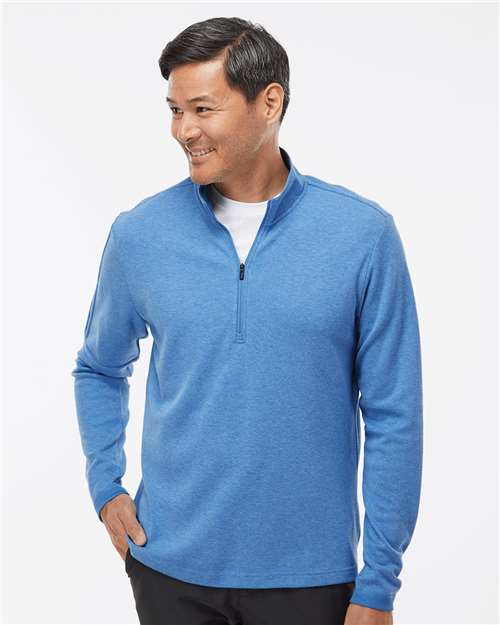 Adidas A554 Men's 3-Stripes Quarter-Zip Sweater Pullover - Focus Blue Melange - model front
