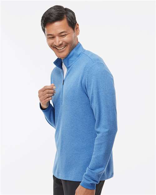 Adidas A554 Men's 3-Stripes Quarter-Zip Sweater Pullover - Focus Blue Melange - model side
