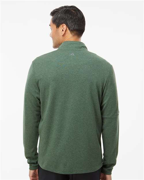 Adidas A554 Men's 3-Stripes Quarter-Zip Sweater Pullover - Green Oxide Melange - model back