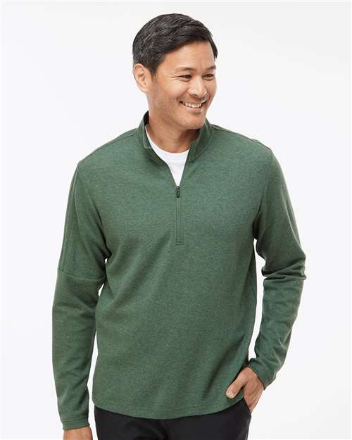 Adidas A554 Men's 3-Stripes Quarter-Zip Sweater Pullover - Green Oxide Melange - model front