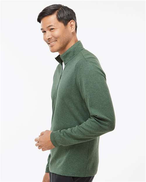 Adidas A554 Men's 3-Stripes Quarter-Zip Sweater Pullover - Green Oxide Melange - model side