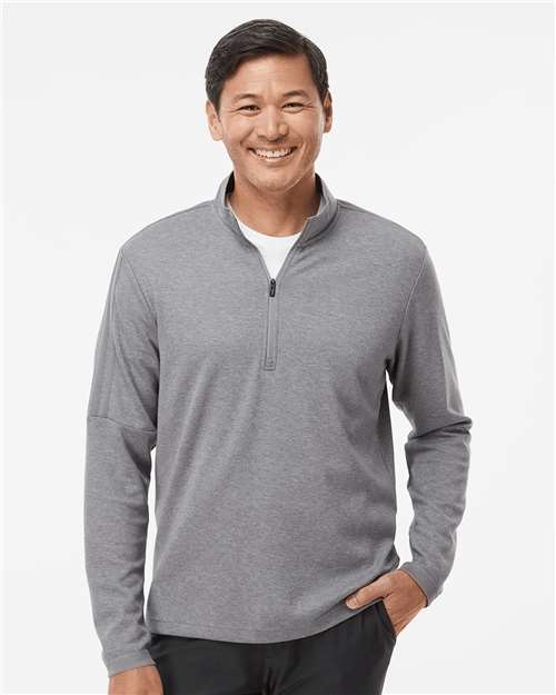 Adidas A554 Men's 3-Stripes Quarter-Zip Sweater Pullover - Grey Three Melange - model front