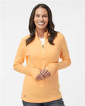 Adidas A555 Women's 3-Stripes Quarter-Zip Sweater Pullover - Acid Orange Melange - model front