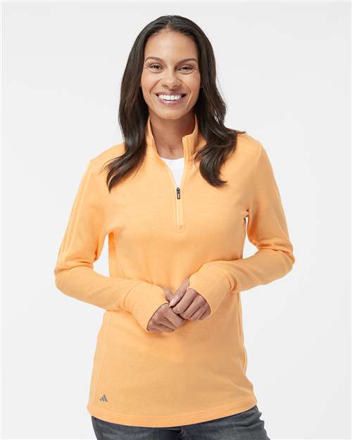 Adidas A555 Women's 3-Stripes Quarter-Zip Sweater Pullover - Acid Orange Melange - model front