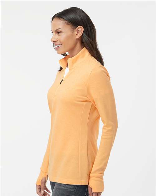 Adidas A555 Women's 3-Stripes Quarter-Zip Sweater Pullover - Acid Orange Melange - model side