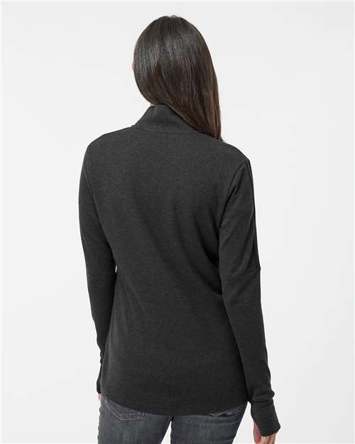 Adidas A555 Women's 3-Stripes Quarter-Zip Sweater Pullover - Black Melange - model back