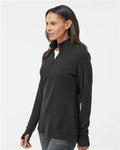 Adidas A555 Women's 3-Stripes Quarter-Zip Sweater Pullover - Black Melange - model side
