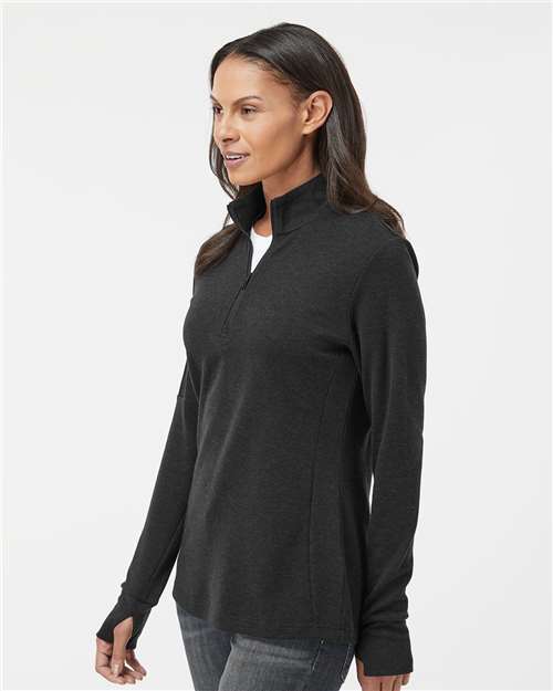 Adidas A555 Women's 3-Stripes Quarter-Zip Sweater Pullover - Black Melange - model side