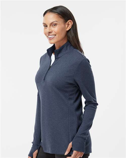 Adidas A555 Women's 3-Stripes Quarter-Zip Sweater Pullover - Collegiate Navy Melange - model side