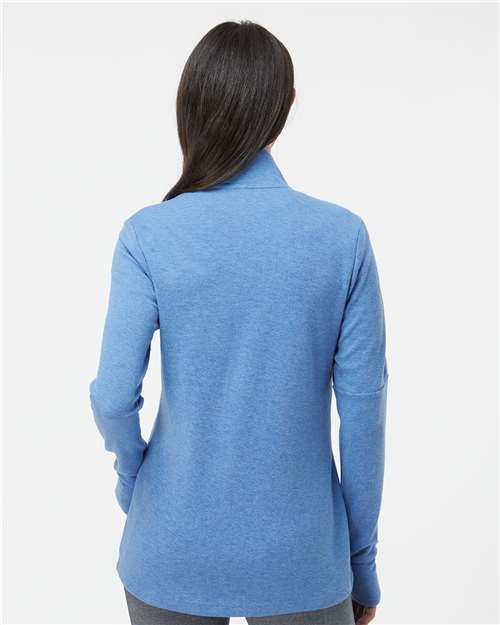 Adidas A555 Women's 3-Stripes Quarter-Zip Sweater Pullover - Focus Blue Melange - model back