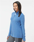 Adidas A555 Women's 3-Stripes Quarter-Zip Sweater Pullover - Focus Blue Melange - model side