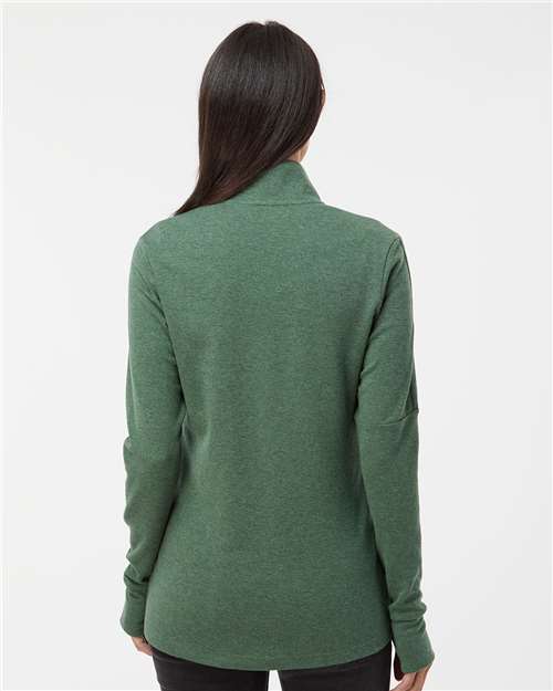 Adidas A555 Women's 3-Stripes Quarter-Zip Sweater Pullover - Green Oxide Melange - model back