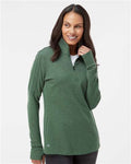 Adidas A555 Women's 3-Stripes Quarter-Zip Sweater Pullover - Green Oxide Melange - model front