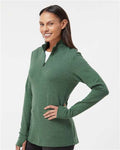 Adidas A555 Women's 3-Stripes Quarter-Zip Sweater Pullover - Green Oxide Melange - model side