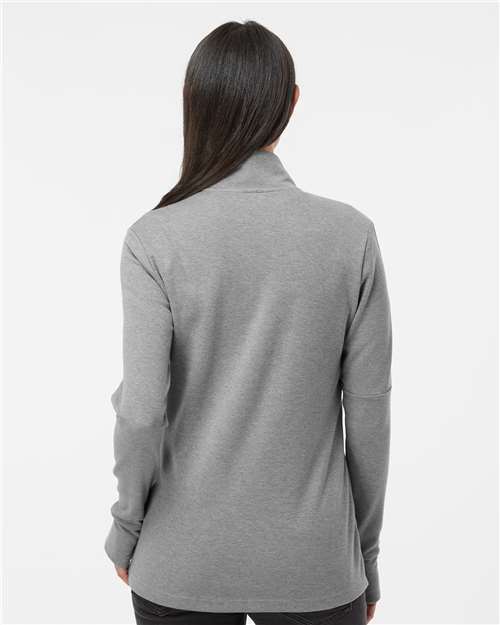 Adidas A555 Women's 3-Stripes Quarter-Zip Sweater Pullover - Grey Three Melange - model back